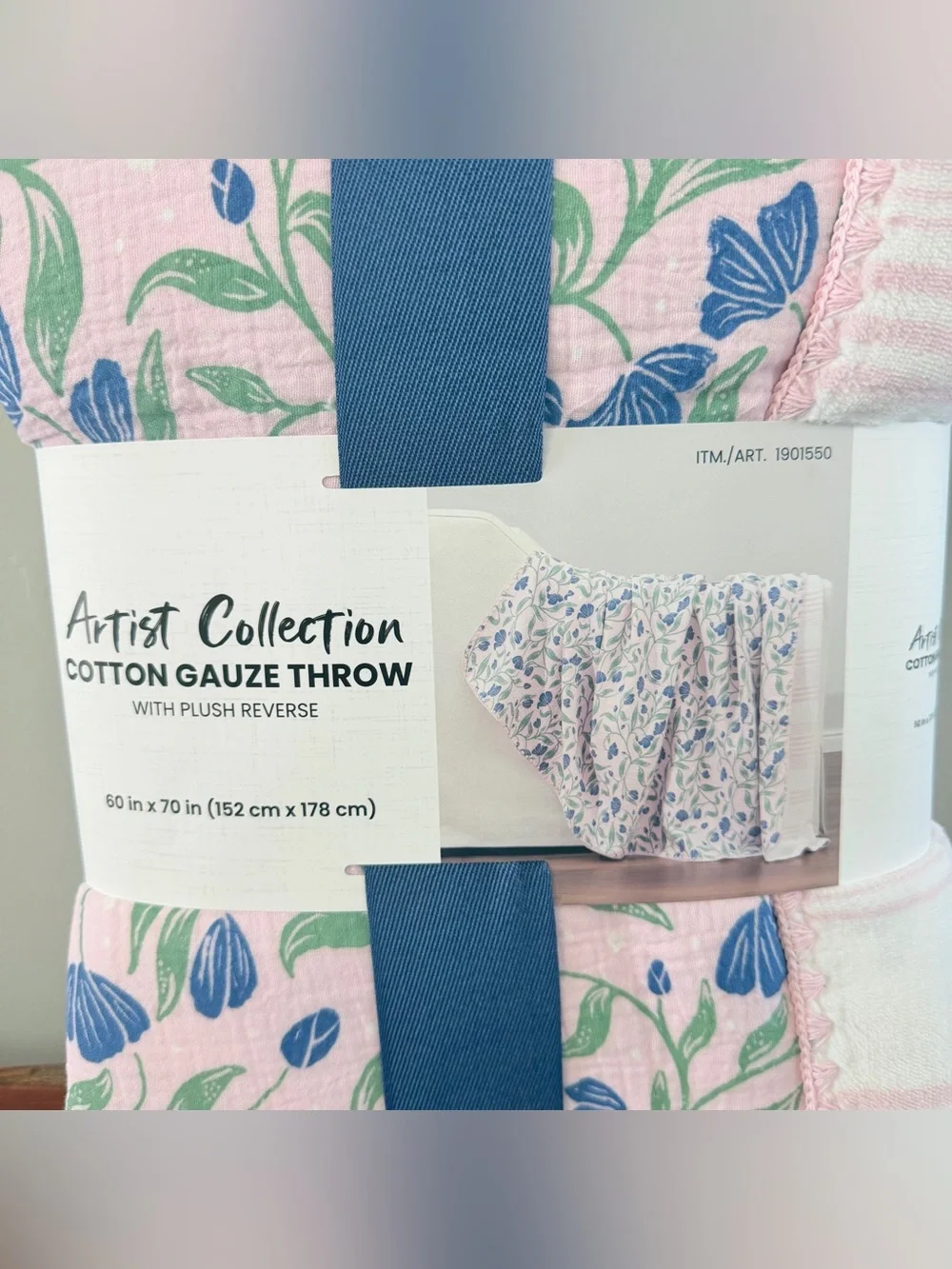 Simplified Artist Collection Cotton Gauze Plush Throw Blanket 60x70 Floral Pink